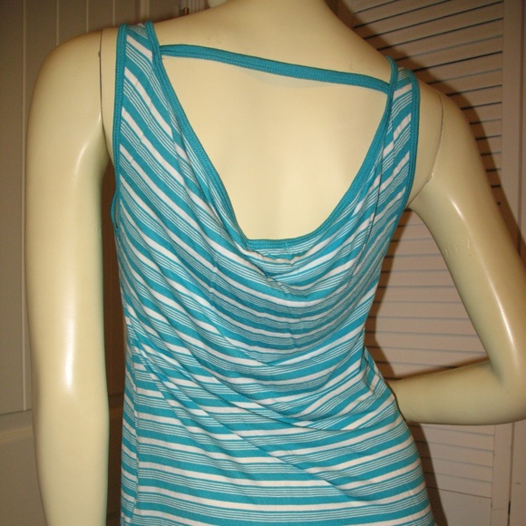 NWT Y2K Guess Tank Top S Striped Turquoise Blue White Activewear Gym Yoga Sporty - Picture 6 of 7